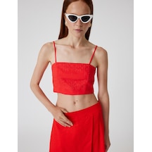 Koton Fistolu Büstiyer İnce Askılı Crop Slim Fit Kırmızı 4sak30090pw