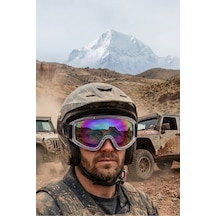 Gökkuşağı Kayak Gözlüğü Offroad Antifog Ventilli Korumalı - Aynalı Cam Snowboard Güneş Kar Gözlüğü, Buğu Yapmaz Motor Kros Sporcu Gözlükleri, Erkek Kadın Uv400 Kış Sporu Ski Glasses, Renkli Cam