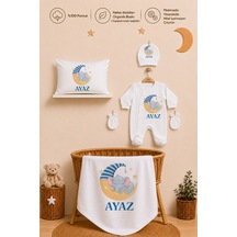 Pia Baby Erkek Bebek Hastane Çıkışı Tulum Seti %100 Pamuk İsimli Organik Baskı Yastık Kılıfı Ve Battaniye 2019tyb0x Ekru