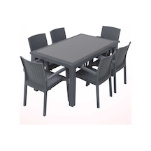 Rattan 90x150cm 6lı Camlı Bahçe Mutfak Masa Takımı Antrasit - 119626062 Antrasit