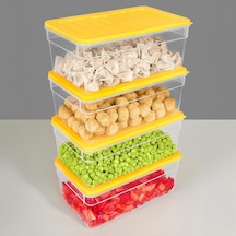 4'lü Derin Buzdolabı Organizer Set Düzenleyici Saklama Kabı Mikrodalga Difriz Kabı 2500ml Sarı Çok Renkli
