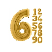 6 Yaş Rakam Folyo Balon Gold 100 CM .Doğum Günü. Yaşgünü. Parti.