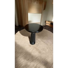 Doğal Masif Ahşap Siyah Renk Tekli Yan Sehpa Mantar Model Sehpa - Coffee Table Siyah