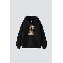 Leopard Siluet Baskılı Oversize Unisex Premium Beyaz Siyah