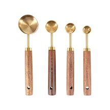 4 Adet Gold Paslanmaz Çelik Ahşap Saplı Ölçü Kaşığı Seti Ölçü Kabı Küçük