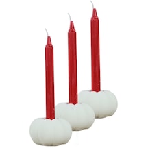 Eskitme Mumluk Şamdan 3 Adet Tealight Ve İnce Mum Uyumlu Kabak Model - Beyaz