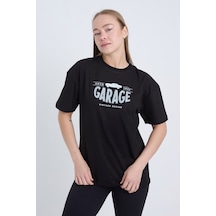 Kadın Oversize Baskılı T-shirt Siyah Garage 1967 SIYAH