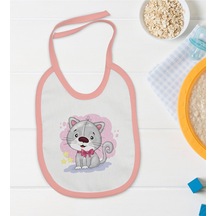 Bk Kids Sevimli Kedi Tasarımlı Pembe Bebek Mama Önlüğü Pembe