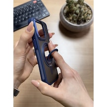 Apple Uyumlu iPhone 15 Pro Standlı Ve Yüzüklü Magsafe Kılıf Lacivert