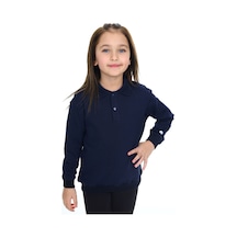 Toontoy Kız Çocuk Regular Fit Polo Yaka Düşük Omuz Nakış Baskılı Sweatshirt - 2 İplik Lacivert