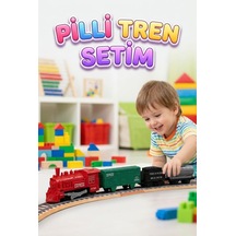 12 Parça Pilli Tren Seti Işıklı Ve Duman Çıkaran Modüler Ray Sistemli Kırmızı Tren Yeşil Vagon