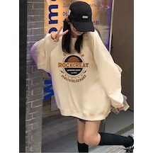 Harfli Grafik Düşük Omuz Oversize Sweat-trzksw3018 Kayısı