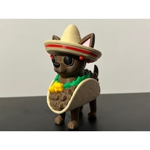 Taco Chihuahua Figürü - 3d Yazıcı Tasarım Sombrero Takan Köpek - Meksika Temalı Biblo