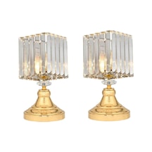 2 Adet Masa Lambası Gece Lambası Komidin Üstü Abajur Gold Kristal