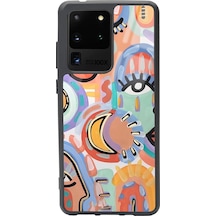 Samsung Uyumlu S20 Ultra Suluboya Retro Göz Tasarımlı Glossy Telefon Kılıfı Çok Renkli