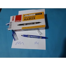 Keçe Kalem Permanent Çift Uc Kalın -İnce Mavi 12 Adetli Kut Mavi