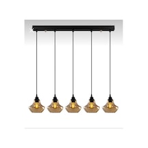 Rsylight Retro Metal Masa Üstü Dekoratif Rustik 5 Li Siyah Bal Camlı Sıralı Avize Siyah