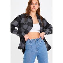 Tarz Cool Kadın Füme-siyah Slim Fit Cepli Ekoseli Oduncu Gömlek-kkkodg001r03s Füme-siyah