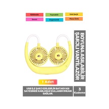 Premium Sessiz Sarı Eller Serbest Boyuna Asılabilir Şarjlı 3 Kademeli Vantilatör Klima Soğutucu Fan