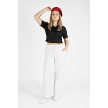 Giyim Dünyası Kadın Kısa Kol Crop Gömlek Siyah 001