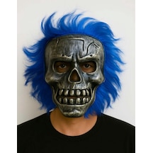 Wild Skull - Gümüş Kafatası Mavi Saçlı Semeglbl - 66 İskelet Maske