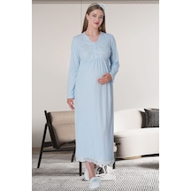 Mecit Pijama Mecit 1512 Mavi Hamile Lohusa Gecelik