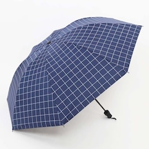 Bba Unisex Katlanabilir Güneş Şemsiyesi Yağmurda veya Güneşte Kareli Lacivert