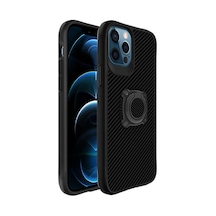 Apple Uyumlu iPhone 12 Pro Max Kılıf Yüzüklü Karbon Koruyucu Kapak