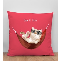 Bk Gift Kedi Tasarımlı Kırmızı Kırlent Yastık, Arkadaşa Hediye, Ev Dekorasyonu, Ev Hediyesi-2