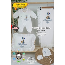 Gros Shop Müslin Yeni Doğan 4katlı Organik %100pamuk Kişiye Özgü Nakışlı Hastane Çıkış Seti Balonlu Aslan Beyaz