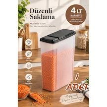 Porsima Ak-571 4 Lt Şeffaf Erzak Kabı Ölçü Çizgili, Pratik Açılır Siyah Kapaklı Kuru Gıda & Bakliyat Saklama Kabı