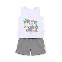 Babyhola Holiday Baskı Erkek Bebek Atlet Şort Yazlık Takım 3521 Gri