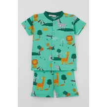 Breeze Erkek Bebek Şortlu Pijama Takımı Safari Temalı Sevimli Hayvancıklar Desenli 4 Ay - 1 Yaş , Yeşil