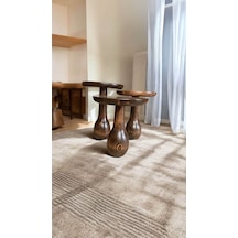 Wood Ahşap 3 Lü Set Vazo Mantar Yan Sehpa / Ceviz Renk / Zigon Sehpa Vernikli Kahverengi