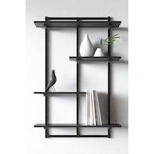 Aju Modern Duvar Rafı - 4 Katlı Metal Şık Modern Yüzen Pencere Duvar Rafı Kitaplık Düzenleyici Raff Siyah