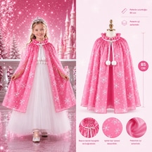 Kar Tanesi Desenli Pembe Elsa Pelerini - Astarlı Frozen Pelerini Flzdgnkr - 90 85 Cm