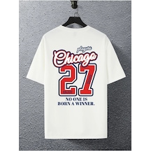 Unisex Beyaz Oversize 27 Chicago Baskılı Örme T-shirt Beyaz-57105