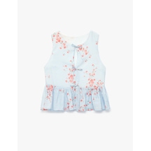 Koton Önden Bağcıklı Fiyonklu Kolsuz Peplum Kesim Çizgili Çiçek Baskılı Şifon Bluz Pembe Desenli 6sak30125ew