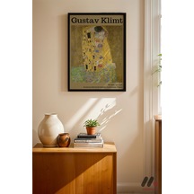 Gustav Klimt Öpücük, Siyah Çerçeveli Duvar Tablosu - Sanatsever Hediyesi