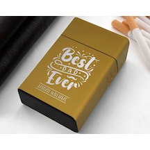 Bk Gift Kişiye Özel İsimli Babalar Günü Tasarımlı Sarı Metal Sigara Tabakası ,babalar Günü Hediyesi , Babaya Hediye , Sigara Tabakası-4