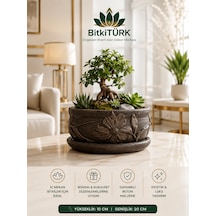 Çiçek Motifli Beton Saksı Ve Altlık Seti 20 Cm Banyo Organizeri, Dekoratif Düzenleyici, Çok Amaçlı Premium Tasarım -