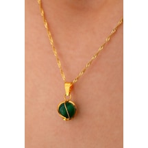 Sefa Gold 14 Ayar Altın Yeşil Akik Kafesli Singapur Zincir Kolye