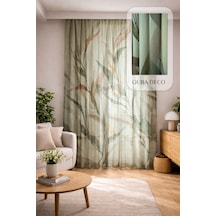 Floral Desenli Yeşil Şık Natural Keten Dokulu Tül Perde Salon Oturma Odası Yatak Odası Çocuk Odası Yeşil