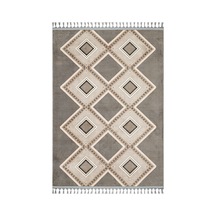 Bespoky Zen Geometrik Bohem Salon Halısı Makine Dokuma Gri
