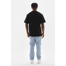 Modi Green Unisex Günlük Stil Kömür Siyahı Dokulu Bisiklet Yaka Oversize Tiş Siyah