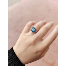 Güler Yüzlü Silver Ayarlanabi̇li̇r Renkli̇ Taş Cam Göz Gümüş Yüzük