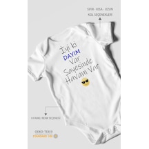 İyi Ki Dayım Var Sayesinde Havam Var Baskılı Bebek Zıbını Çıtçıtlı Body %100 Pamuk Kısa Kol Beyaz
