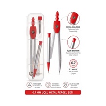 0.7 Uçlu Metal Pergel Kırmızı 1 Adet Fixpoint Kutulu Metal Pergel Versatil Uçlu Mekanik Kalem Basmalı Uçlu Pergel