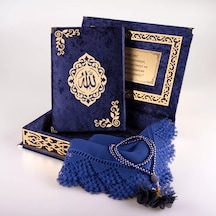Şal + Tesbih + Kuran Hediye Seti Orta Boy, Şemslafzatullah, Gold Pleksi, Raşel Kutu, Lacivert