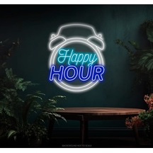 Twins Led Happy Hour Yazılı Saat Figürlü Neon Tabela Mavi Model:model:27283366